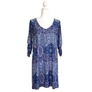 Deborah Vieteck Dress Blues White Baltic Mixed Print V-Neck Swim Coverup Small